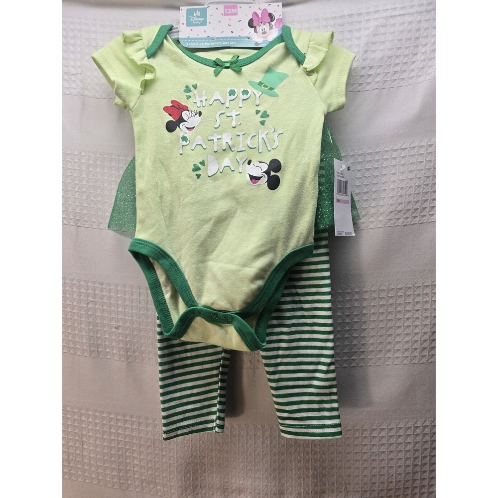Disney Minnie Mickey Mouse St Patricks Day Outfit 12M Tulle Leggings Set Green